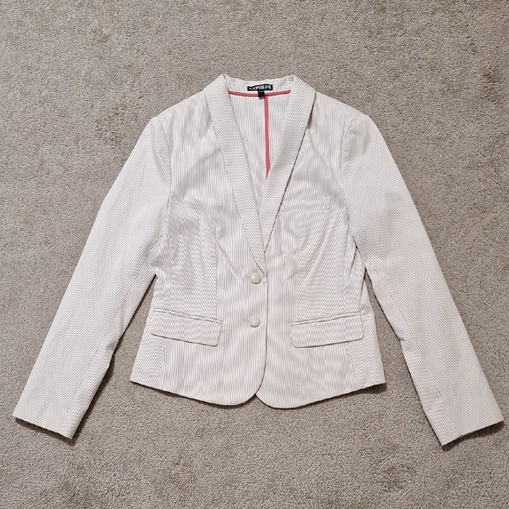 Express Women's Pinstripe Blazer - White and Gray